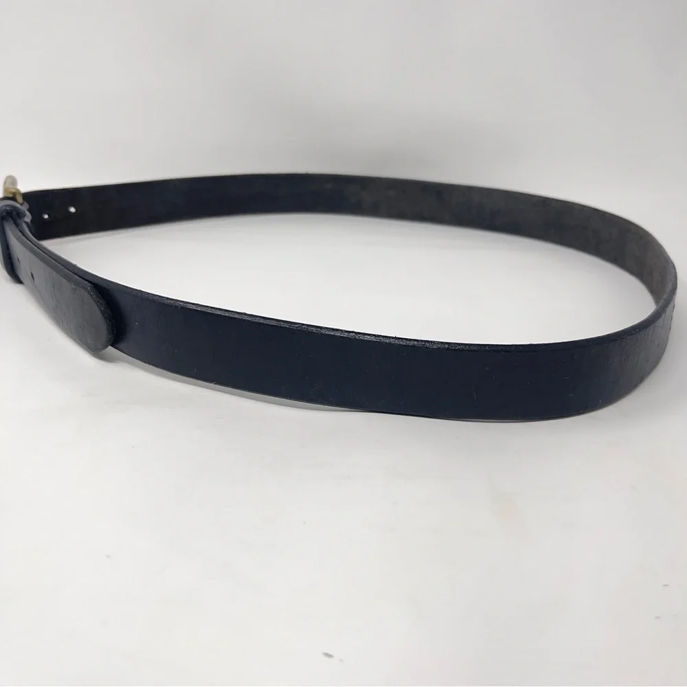Vintage Eddie Bauer Black Thick Leather Belt, Brass Buckle Classic‎